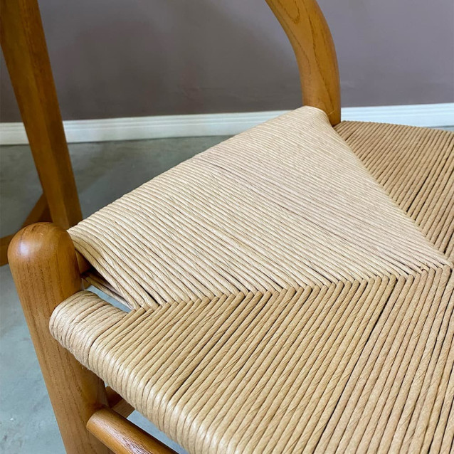 Cadeira Boho em Madeira Maciça com Assento Trançado em Corda Natural