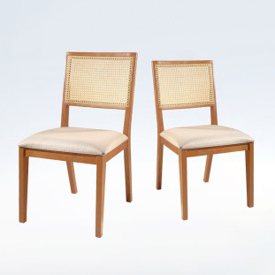 Cadeira Oásis em Madeira Maciça e Encosto com Tela Rattan Kit Com 2 Unidades