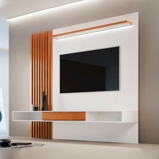 Painel de TV Marceli 1,80m com detalhes Ripados e LED