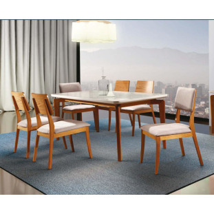 Conjunto Mesa de Jantar Florença 1,80mx0,90m com 6 Cadeiras em Madeira Maciça