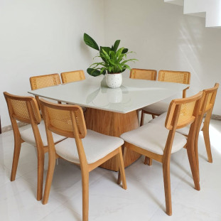Conjunto Mesa de Jantar Parma 1,50m Tampo Vidro com 8 Cadeiras Porto 103 