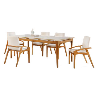 Conjunto Mesa de Jantar Merlin 1,80mx1,00m com 6 Cadeiras Galé em Madeira Maciça