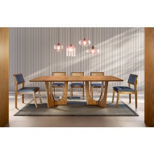 Conjunto Sala de Jantar Mesa Trento 2,20mx1,10m Tampo Laminado com 8 Cadeiras, Móveis Rafana 