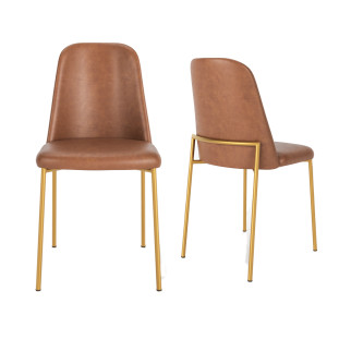 Cadeiras Lucille Dourado com Tecido Caramel, Kit com 02 Unidades - Móveis Província 