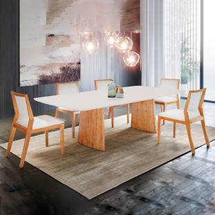 Conjunto Sala de Jantar Mesa Malta 1,80mx0,90m Tampo com Vidro e 6 Cadeiras, Móveis Rafana