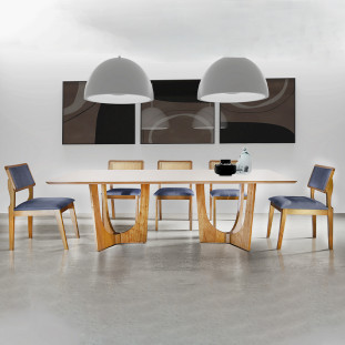 Conjunto Sala de Jantar Mesa Trento 2,20mx1,10m Com Vidro e 8 Cadeiras, Móveis Rafana 