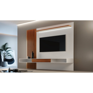 Painel de TV Marceli 1,60m com detalhes Ripados e LED