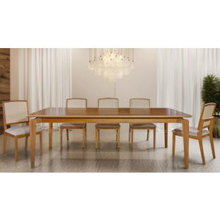 Conjunto Mesa de Jantar Florença 2,20mx1,10m Tampo Laminado com 8 Cadeiras em Madeira Maciça 